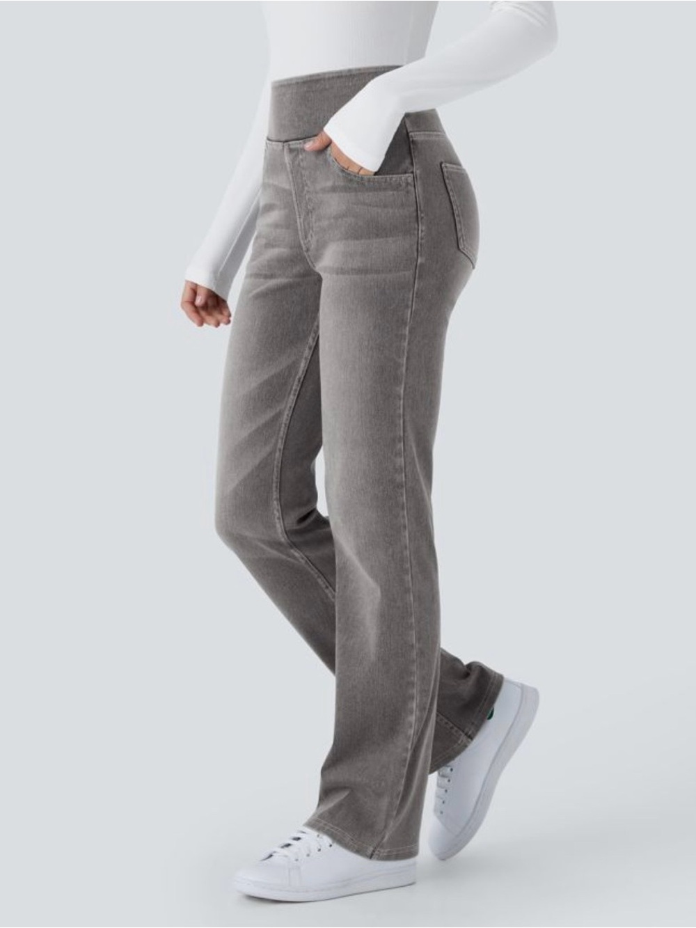 HALARA High-Rise Straight Leg Women's Jeans - Gray